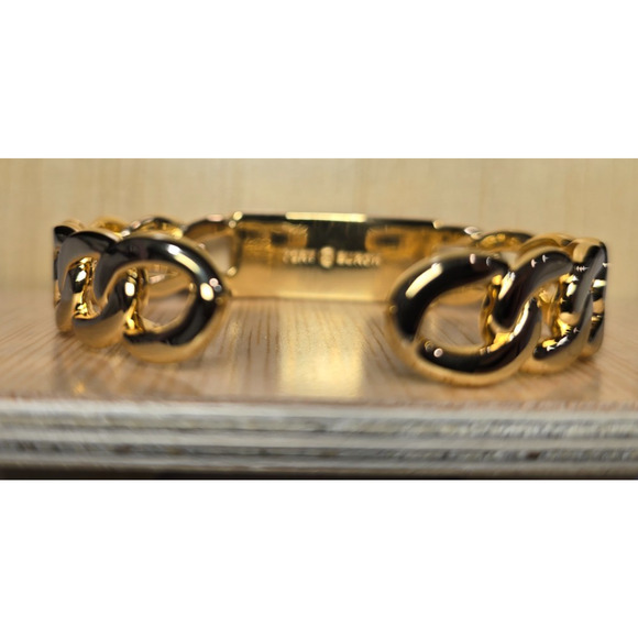 Tory Burch Milgrain Logo Red & Gold Chain Link Cuff Bangle NWOT - Picture 3 of 3